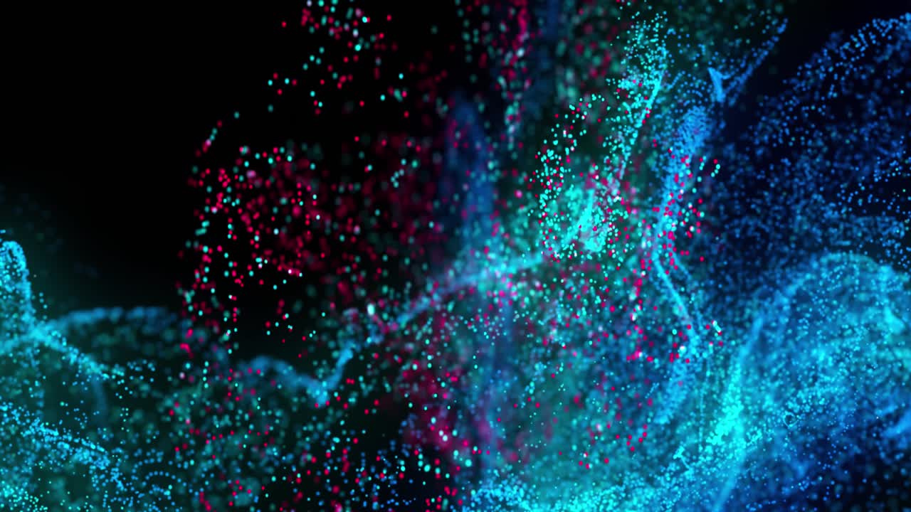 Animation of glowing dots forming dynamic waves against black background