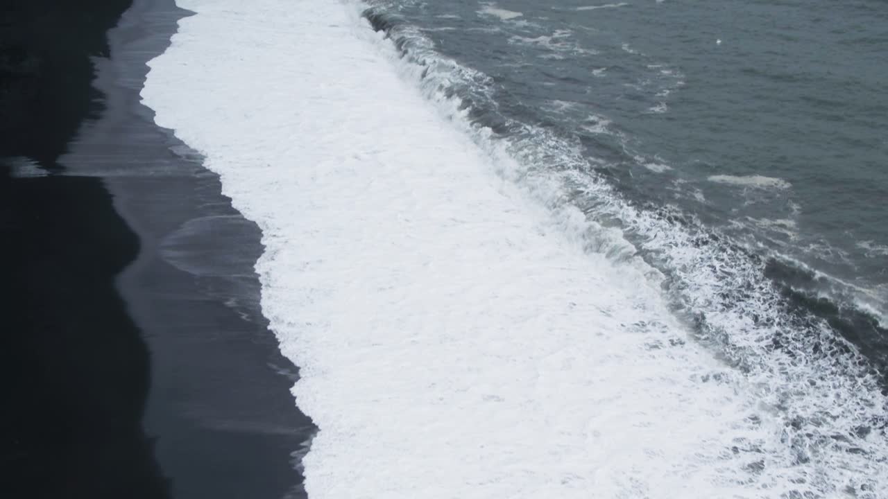 Black sand beach, Iceland. Aerial tilt up