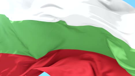 bulgarian flag waving at wind in slow with blue sky, loop