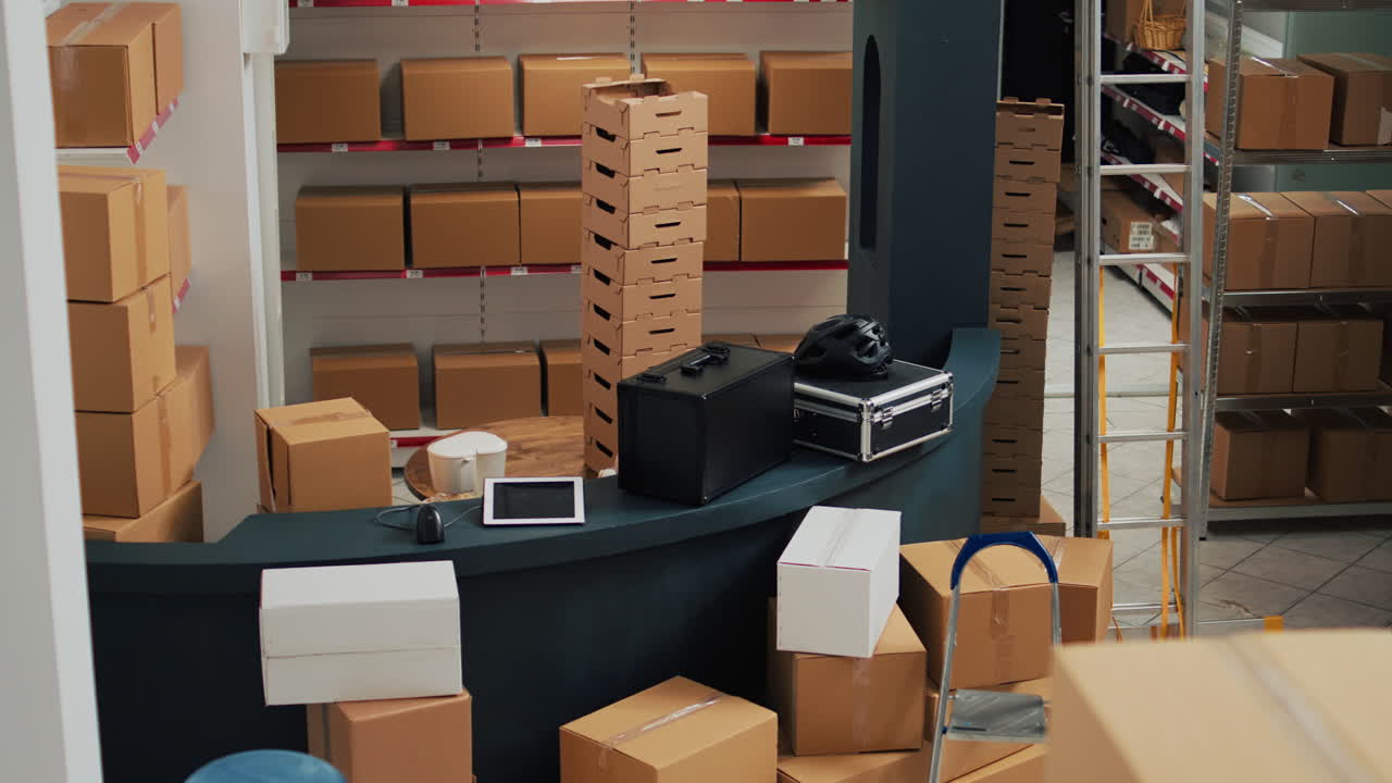 창고에 보관된 카드보드 상자