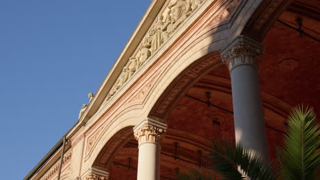 the reliefs on the façade of the trinkhalle building in baden-baden, germany - low angle shot