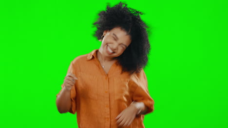 Green-screen,-winning-and-woman-dancing