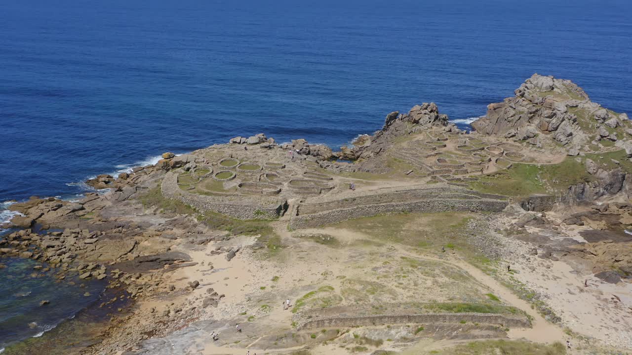 Slow motion footage of tourists visiting the settlement Castro de Baro&ntilde;a