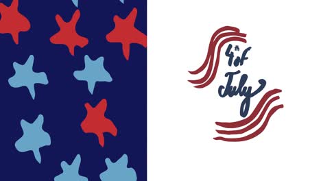 animation of red, white and blue american flag colours with independence day text on white