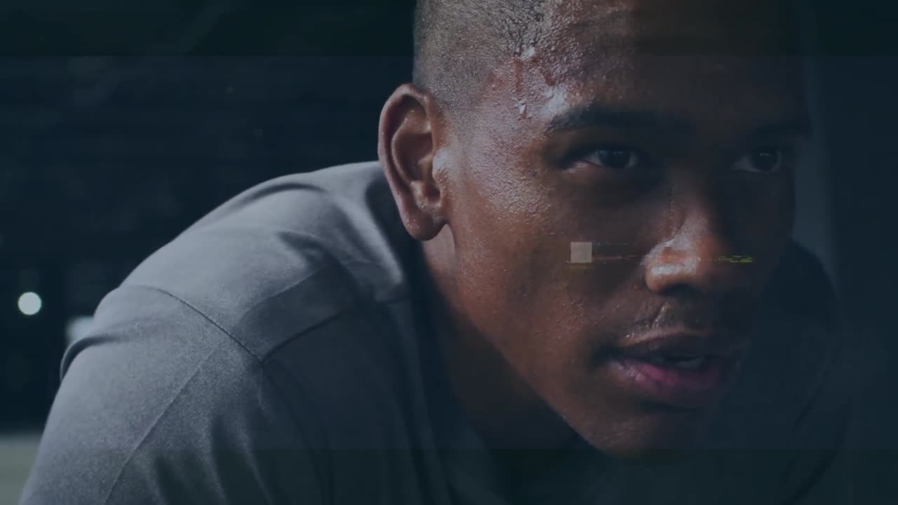 Animation of interference and data processing over resting african american male athlete training