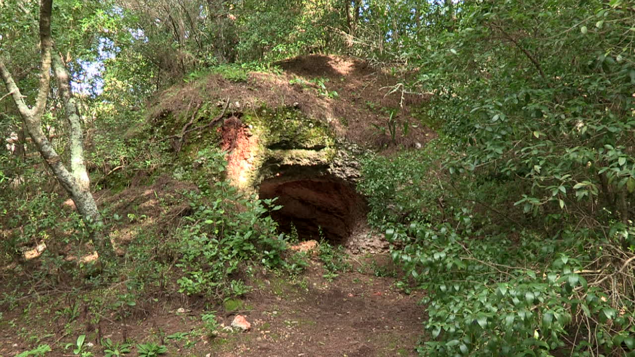 gran agujero en una roca en el parque forestal de monsanto, causado por la erosión natural de la humedad