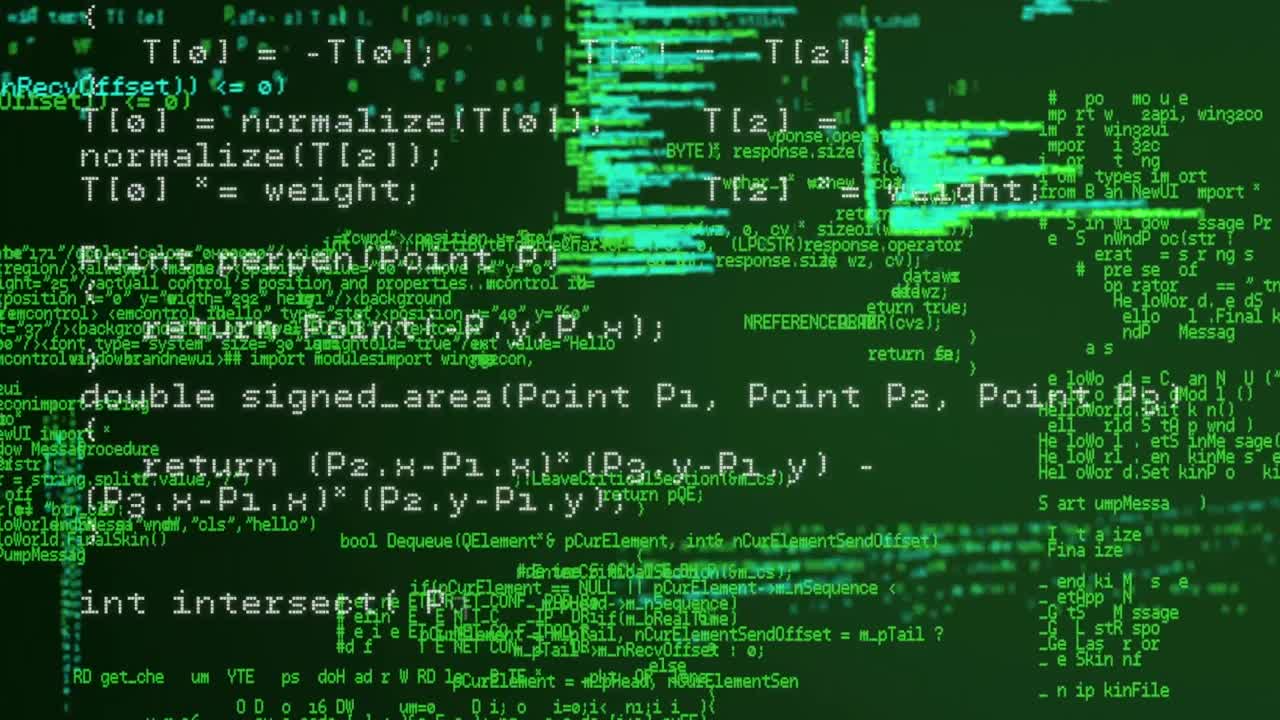 Animation of data processing with glowing green light