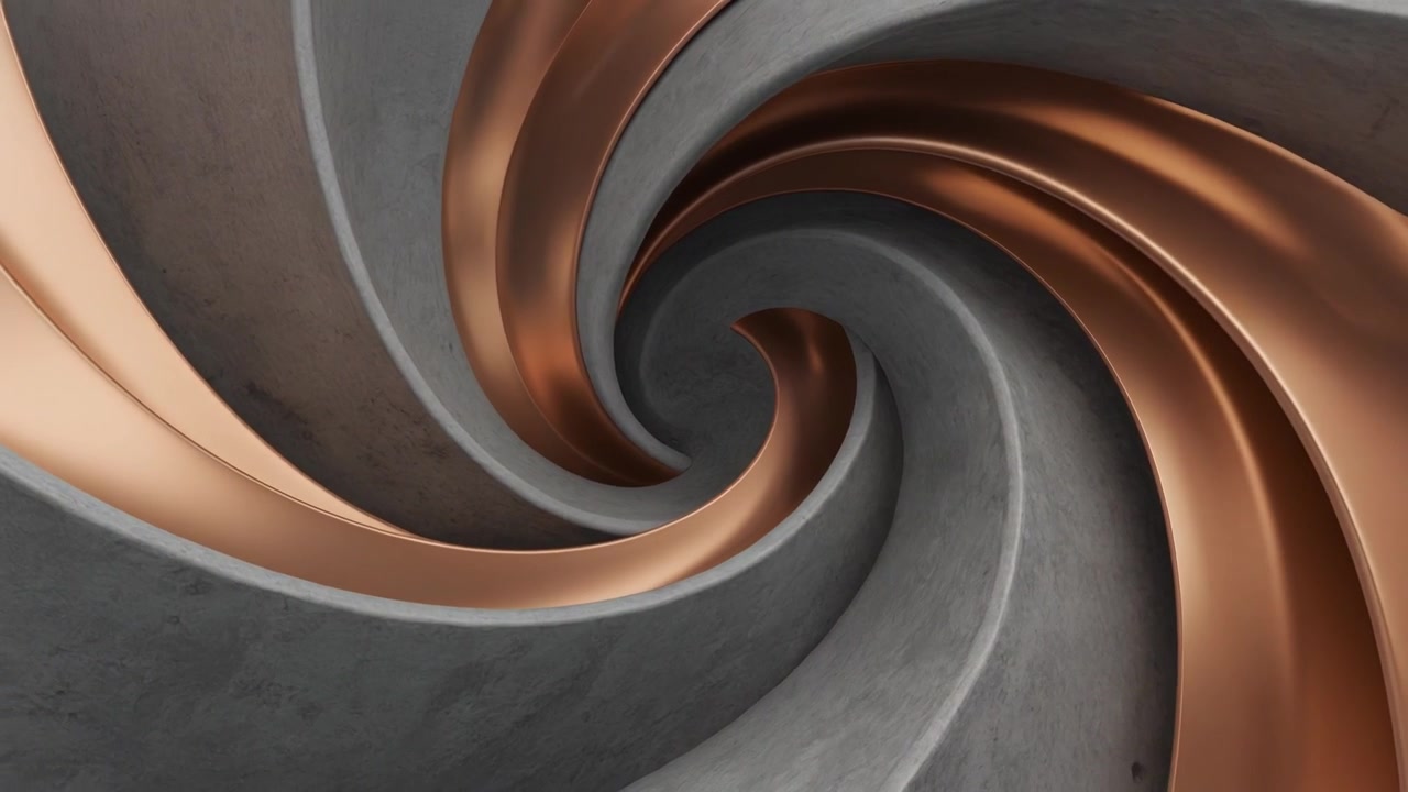 Spirale Rotante Astratta di Curve di Cemento e Rame