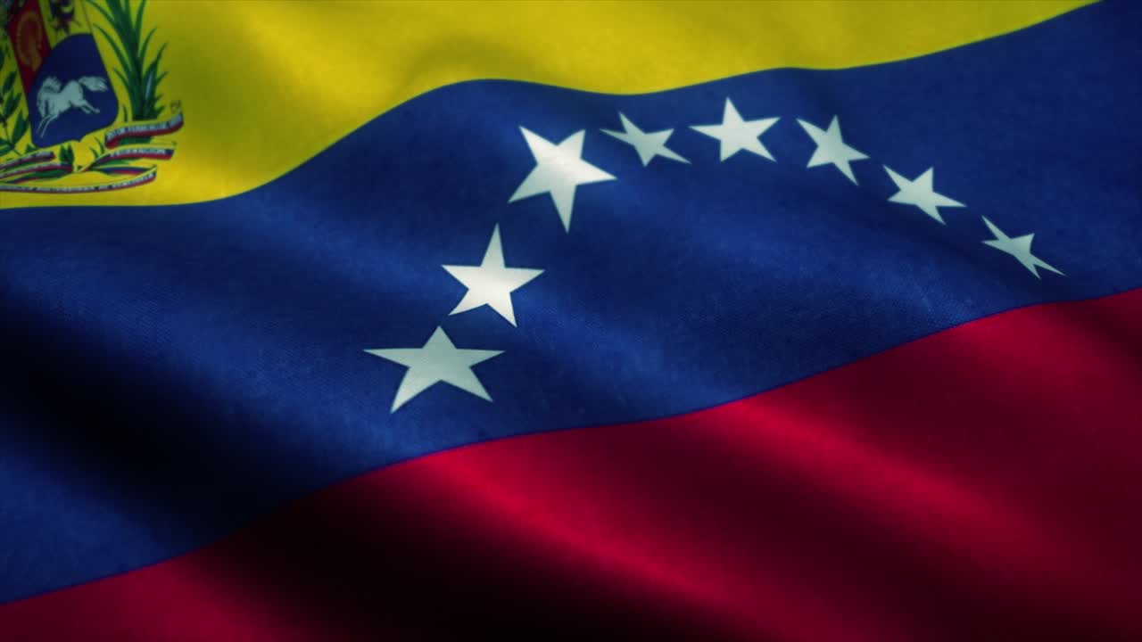 Bandeira da Venezuela tremulando ao vento. Bandeira nacional da Venezuela. Sinal da Venezuela, animação em loop contínuo. 4K
