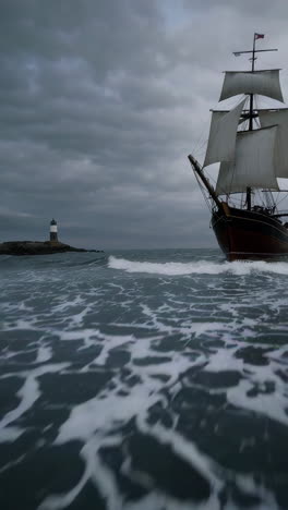 stormy seas and a tall ship