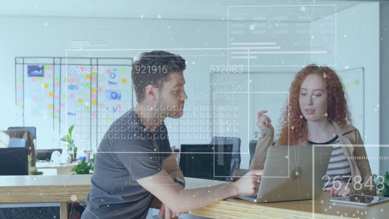 Animation of data processing over diverse business people