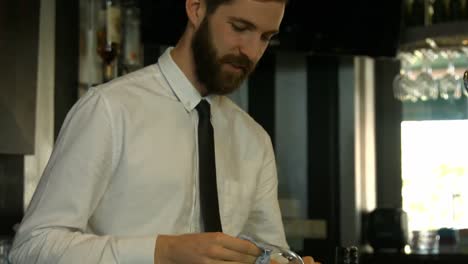 classy waiter polishing wine glass