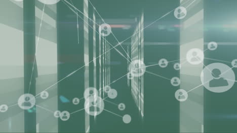 animación de la red de conexiones y la red de servidores informáticos en segundo plano
