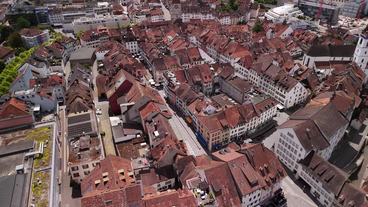 Aarau Switzerland aerial drone main old town square Europe Swiss canton Aargau