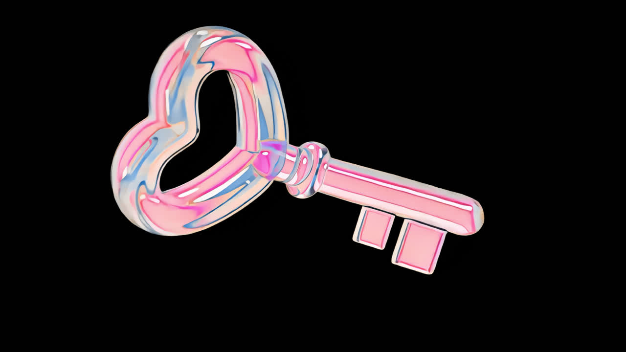 Aesthetic heart shaped key animation isolated asset, transparent 4K video, alpha channel, ProRes