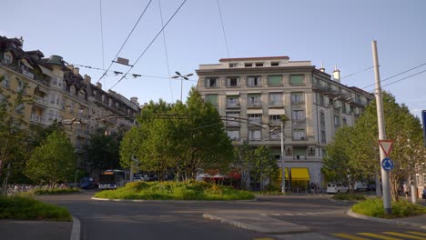 sunny evening lausanne city traffic street circle panorama 4k switzerland