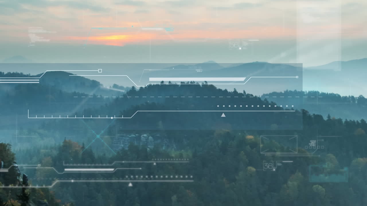 Animation of data processing over landscape