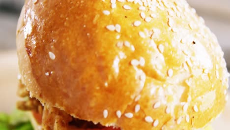 hamburger on chopping board