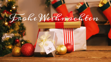 animación del texto de felicitación alemán sobre las decoraciones de navidad