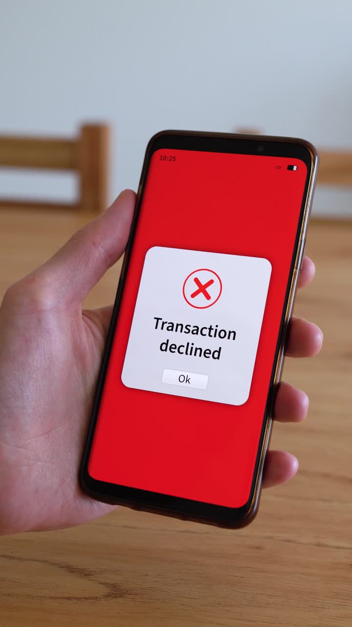 Transaction declined on online payment with phone app. Vertical shot