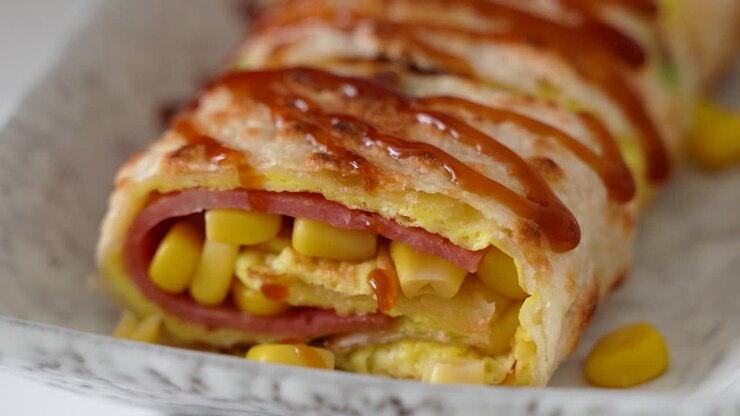 Making delicious Taiwanese omelette, egg pancake roll