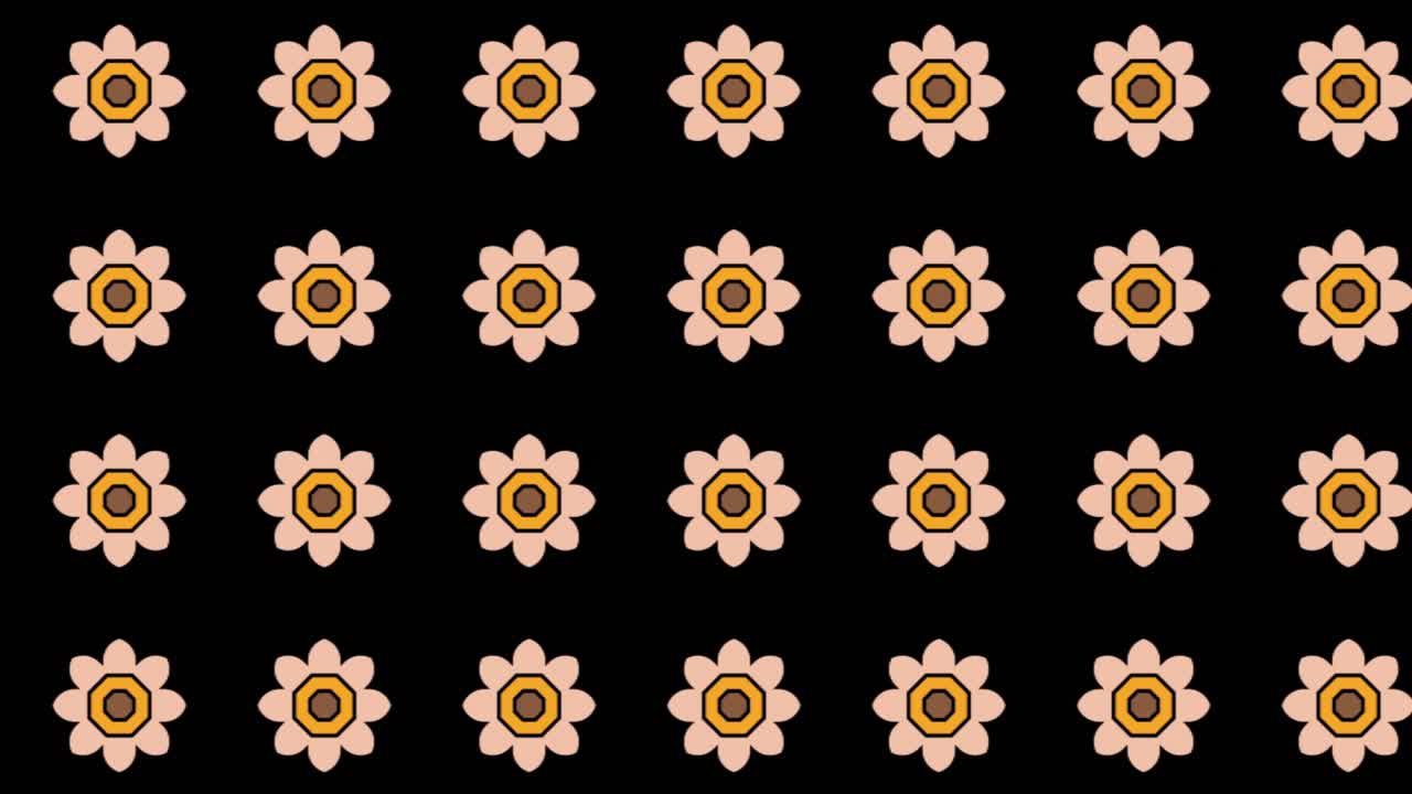 resumen, animación de fondo, desplazamiento a la derecha, flores naranjas sobre fondo negro