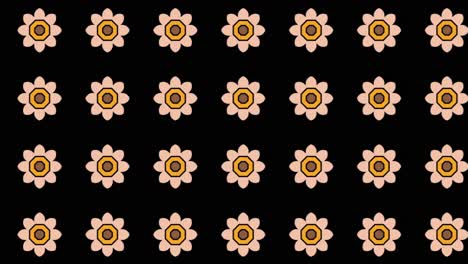 Abstrakt,-Hintergrundanimation,-Scrollen-Nach-Rechts,-Orangefarbene-Blumen-Auf-Schwarzem-Hintergrund