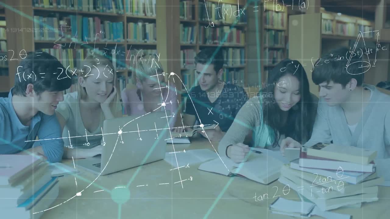 도서관 에서 공부 하는 학생 들 의 그룹