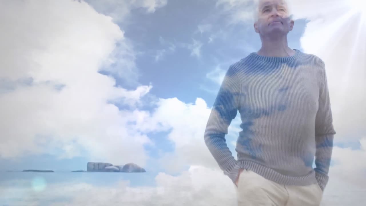 해변에서 맨발로  ⁇ 고 있는 남자