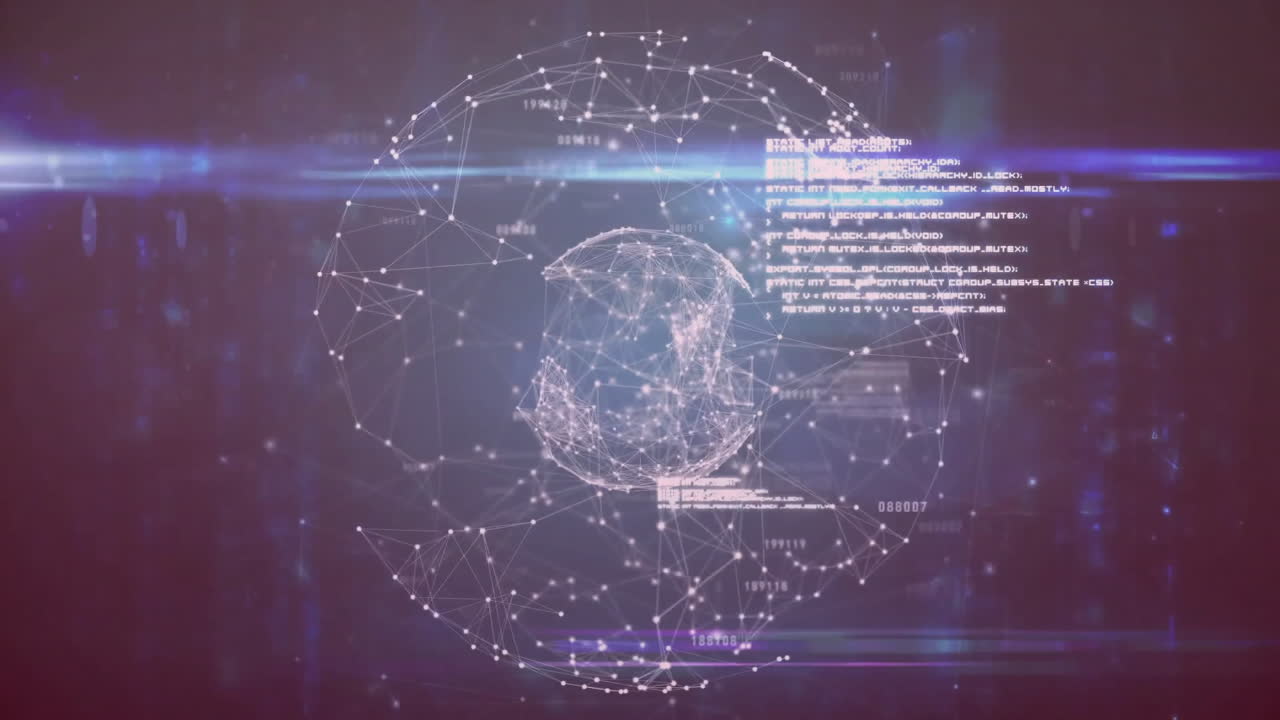 검은색 배경에 데이터 처리를 가진 연결의 빛 트레일의 애니메이션과 전 세계