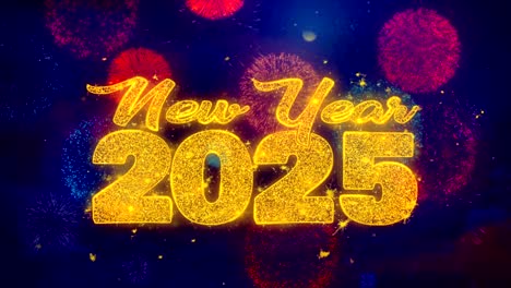 new year 2025wish text on colorful firework explosion particles.