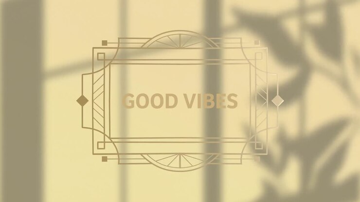 Animation of good vibes text over shadows on yellow background