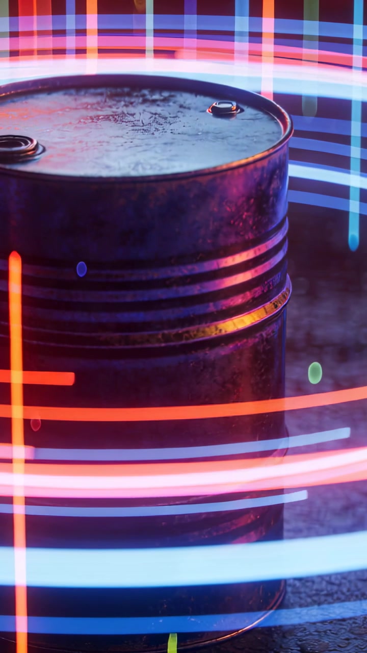 Vertical video: Cue starting neon rings circling drum in dark studio, revealing code