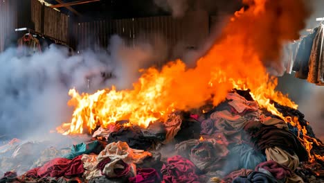 una pila de ropa en llamas en una tienda de ropa