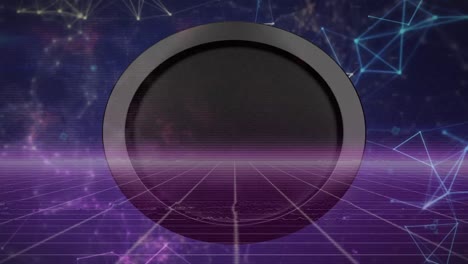 Animation-of-connections-over-circle-in-digital-violet-space