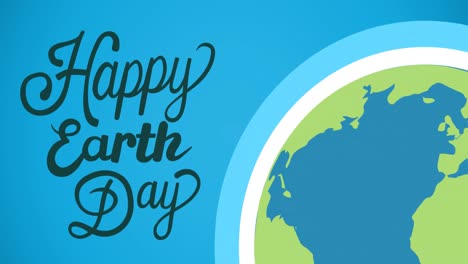 Animation-of-happy-earth-day-text-and-globe-on-blue-background