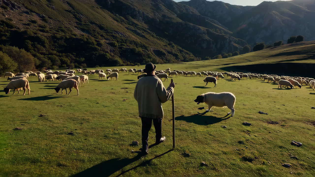 Shepherd and his Flock in the Mountains