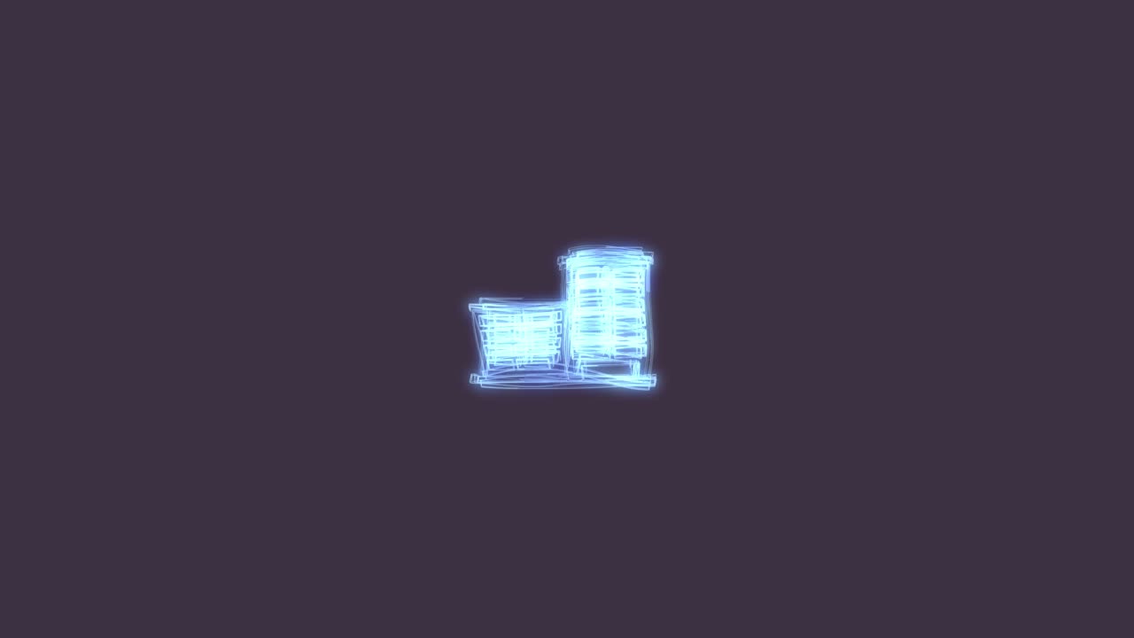 Contorno digitale di edifici su sfondo nero.