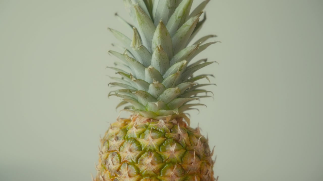 Close up of pineapple against green painted wall background