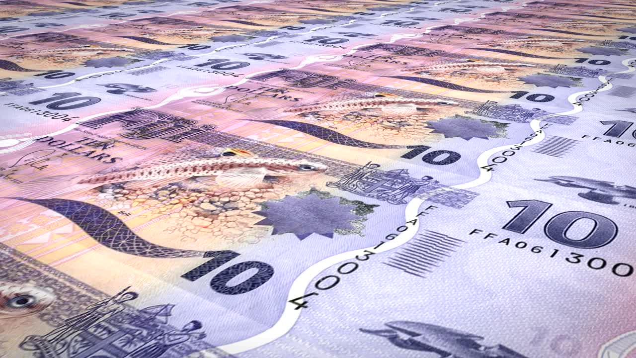 billetes de diez dólares fijianos de fiji rodando, dinero en efectivo, bucle