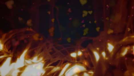 animación de múltiples iconos de corazón flotando sobre la onda digital roja moviéndose contra un fondo negro