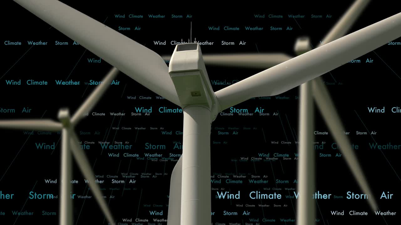 Rotating wind turbines with computer animated background