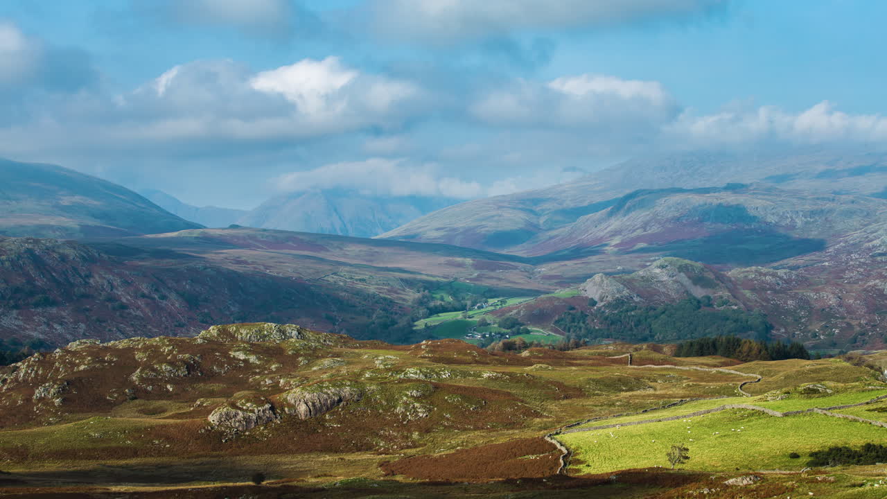 birker cayó lapso de tiempo para pasar hardknott, parque nacional del distrito de los lagos, unesco, hermoso, verano