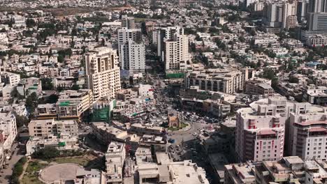 aerial shot of buildings and street of karachi city of pakistan