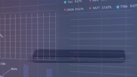 Animación-Del-Procesamiento-De-Datos-Estadísticos-Y-Bursátiles-Contra-El-Primer-Plano-De-Un-Teléfono-Inteligente