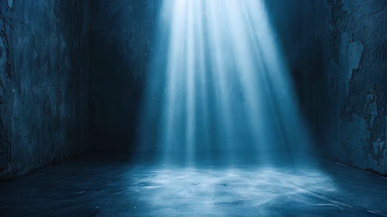 Moody, dimly lit room with textured walls, captured from a low angle