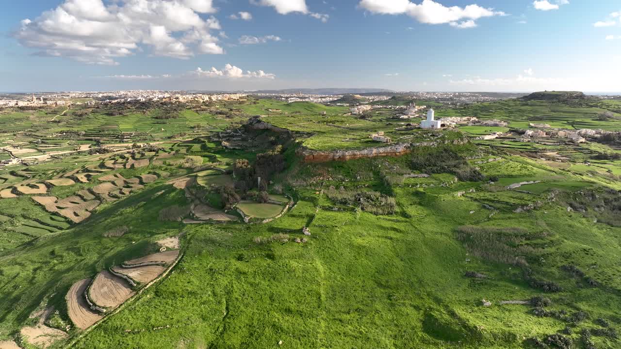 Drone Video Flying To the Ta Gurdan Lighthouse in Gozo, Malta