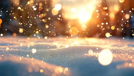 A snowy landscape with a bright sun in the background. The sun is shining on the snow, creating a beautiful and serene atmosphere