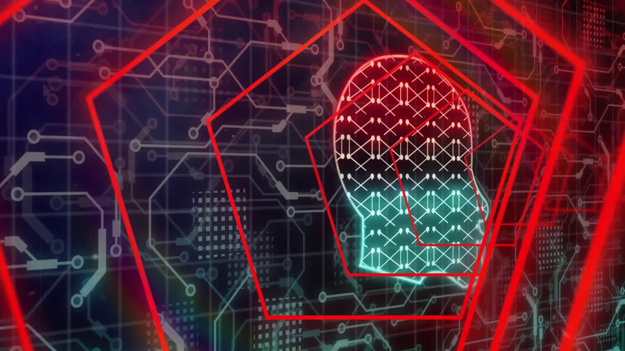 animación de la cabeza biométrica en línea, procesamiento de datos a través de una placa de circuitos informáticos