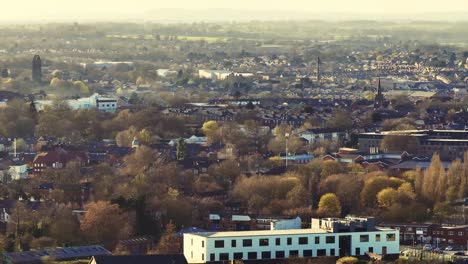 Drone-view-of-suburb-aerial-houses-and-street-in-derby-city,-England